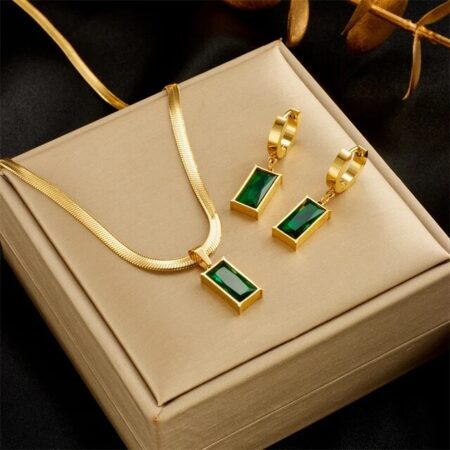 Green Crystal Zircon Jewelry Set
