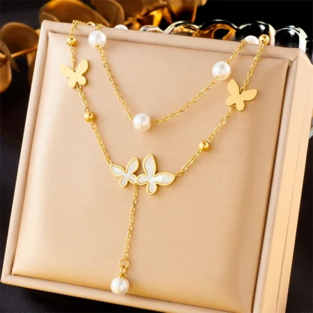 Butterfly Pearl Pendant Necklace