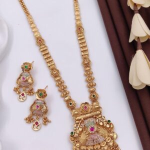 Classic Brass High Gold Plated Long Necklace Set
