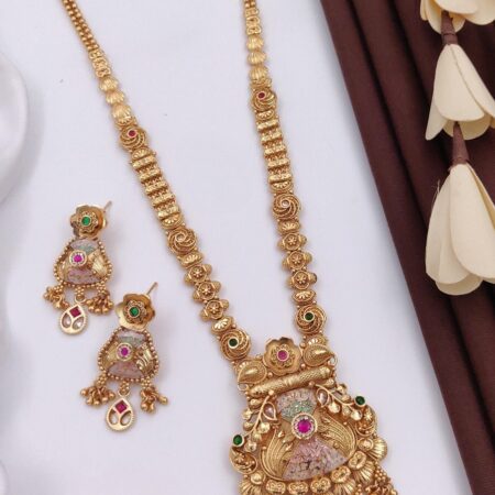 Classic Brass High Gold Plated Long Necklace Set