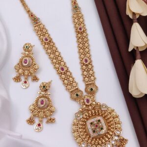 Classic Brass High Gold Plated Long Necklace Set