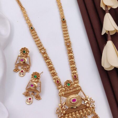 Classic Brass High Gold Plated Long Necklace Set